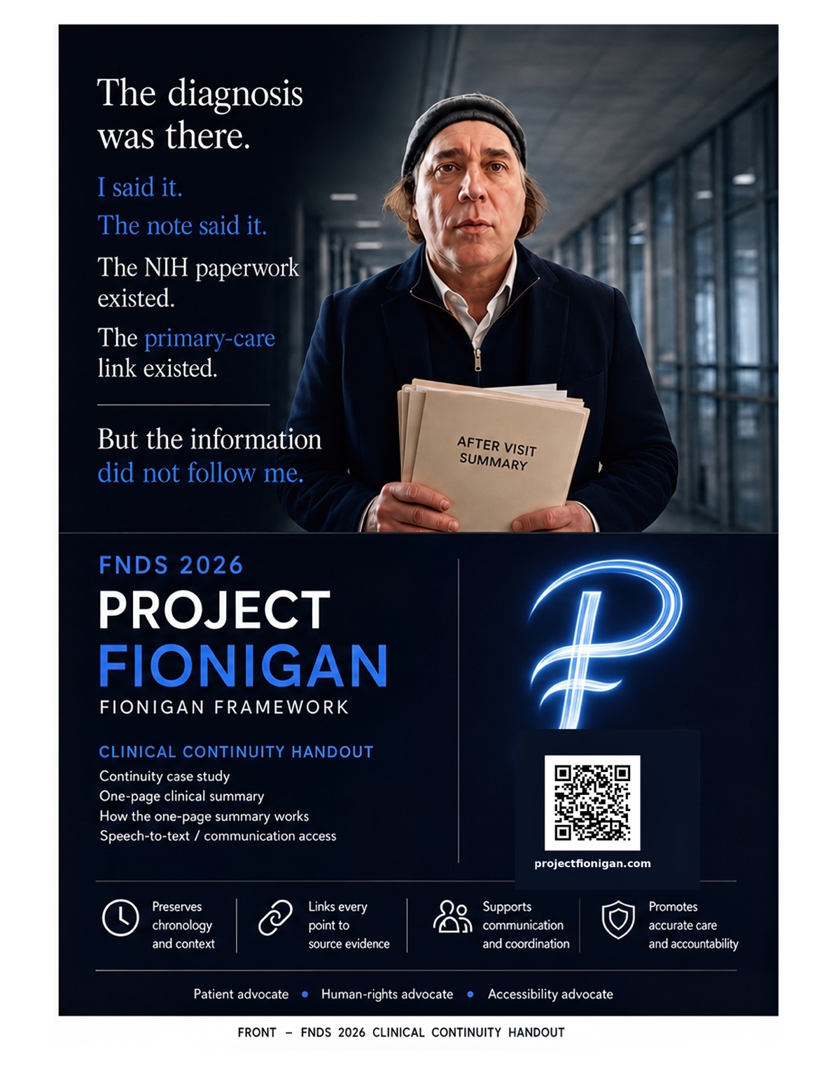 Front of the original Project Fionigan conference handout.